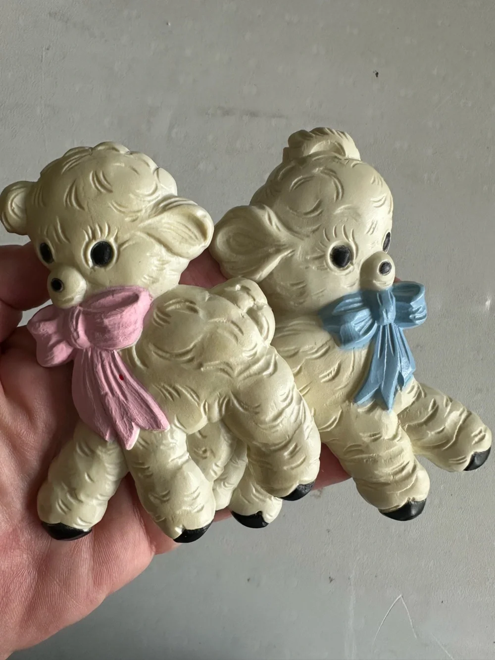 Vintage Homco Nursery Wall Decor MCM Baby Sheep Lambs bows 7607-1 7607-2 kitsch